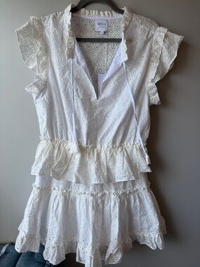 MISA Los Angeles White Eyelet Ruffle Dress size large